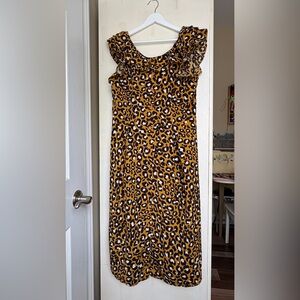 Who What Wear Leopard Print Ruffle Midi Dress Size M